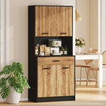 Armario de cocina tipo aparador, mueble de almacenamiento, 2 armarios, 4 puertas, 1 cajón, pasacables, 80 ancho x 40 profundo x 180 alto cm