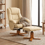 Fauteuil relax avec repose-pied fauteuil de relaxation pivotant 360° dossier inclinable charge 120 Kg beige