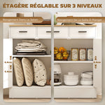 Buffet, meuble de rangement avec 2 portes, 2 tiroirs et étagère réglable, 68,6 x 35 x 90,3 cm, bois naturel et blanc