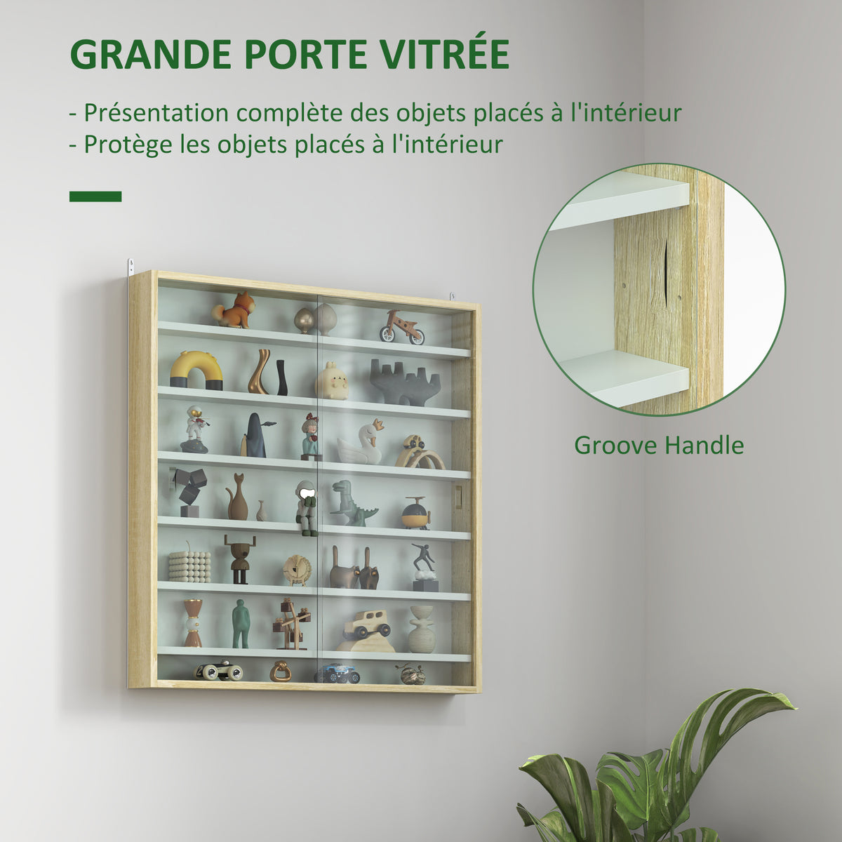 Vitrine pour collection vitrine murale 80 x 9,5 x 83 cm 6 étagères réglables en hauteur 2 portes coulissantes en verre