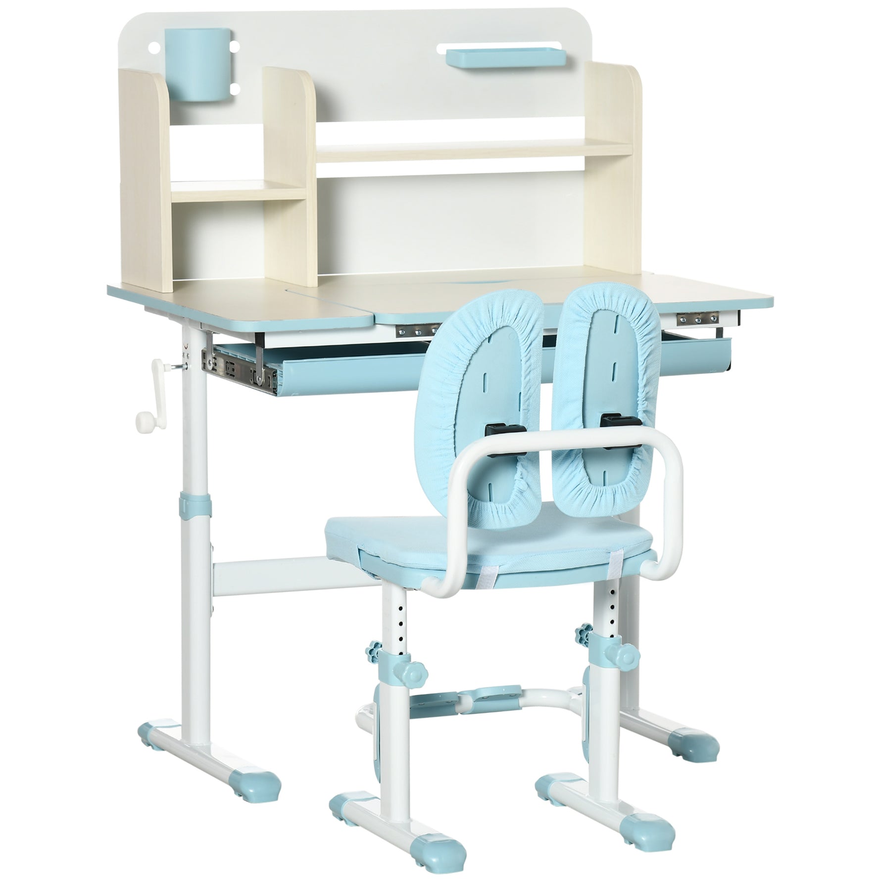 Ensemble bureau et chaise pour enfants hauteur réglable et plateau inclinable 0-60° table 80 x 52 x 88-109 cm bleu