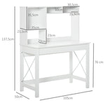 Bureau avec rangement bibliothèque en bois moderne avec étagères et grand plateau pour petits espaces maison chambre à coucher, 105 x 50 x 137,5 cm, blanc