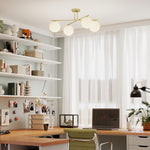 Plafonnier lustre moderne à 4 lumières avec culot E14, montage semi-affleurant, doré et crème