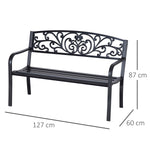 Banc de Jardin terrasse en Acier Fonte Noir 2 Places 127 x 60 x 87 cm Charge Max 240 Kg