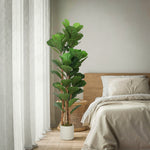 Plante artificielle intérieure 150 cm Figuier lyre arbre artificiel avec pot en plastique et tronc en bois massif, vert