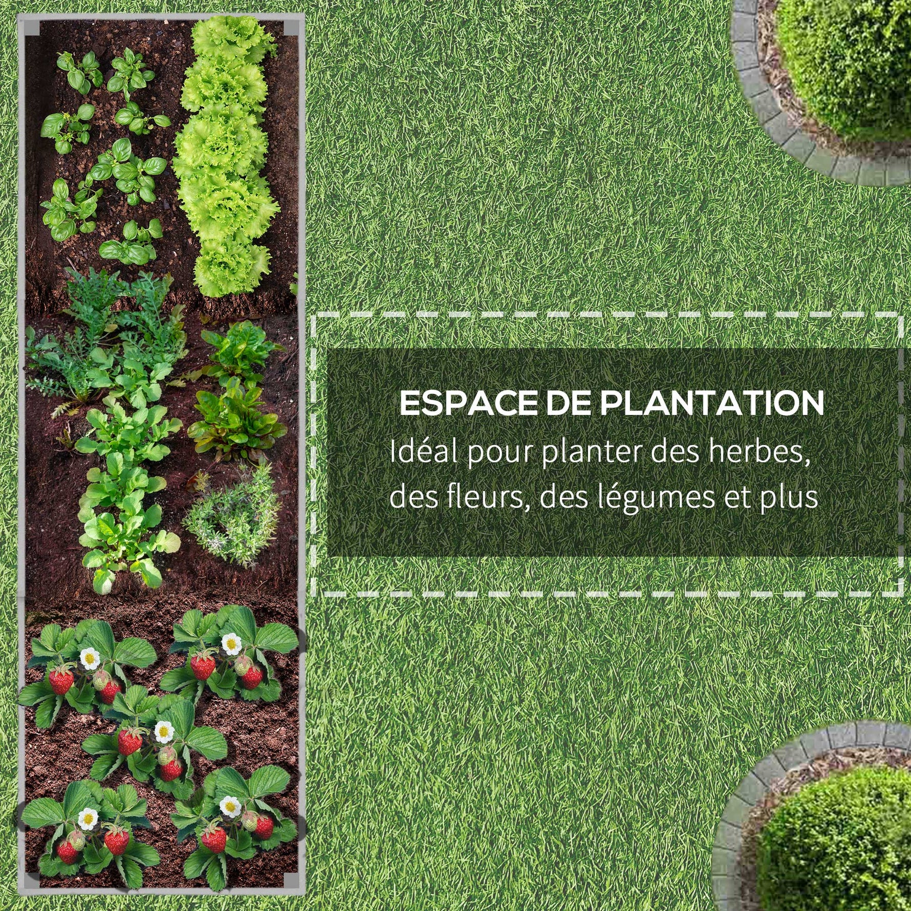 Jardinière sur roulettes - jardinière rectangulaire - Inserts d'irrigation, Feutre de Drainage gris