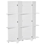 Paravent Intérieur en Bois 4 Panneaux 160 x 170 cm, Séparateur de Pièce Pliable avec 3 Étagères, Cloison de Séparation pour Salon, Chambre à Coucher, Maison, Blanc