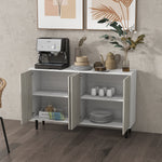Aparador de cocina mueble de almacenaje 2 armarios con estantes ajustables, 121 x 37 x 75 cm, blanco y aspecto de madera gris