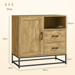 Buffet, meuble de rangement avec 2 tiroirs, compartiment ouvert et étagère réglable, 80l x 40P x 78H cm, naturel