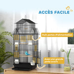Cage à oiseaux volière avec balançoire poignée portable 4 mangeoires 3 perchoirs 50,5 x 41 x 104 cm en acier noir