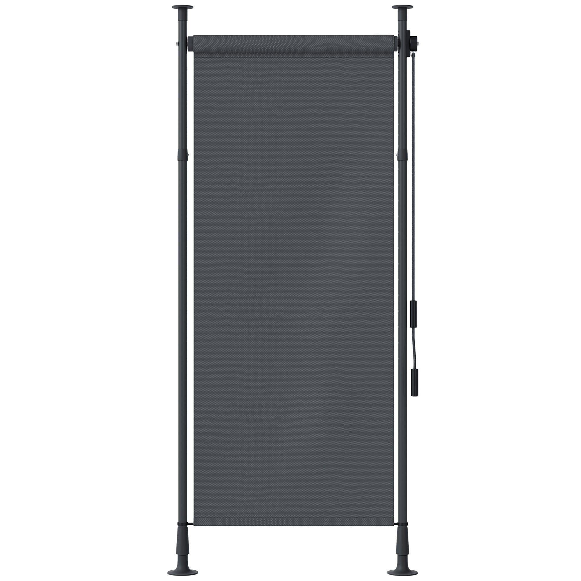 Store manuel rétractable sur pied longueur réglable manivelle installation sans perçage métal alu. polyester gris foncé