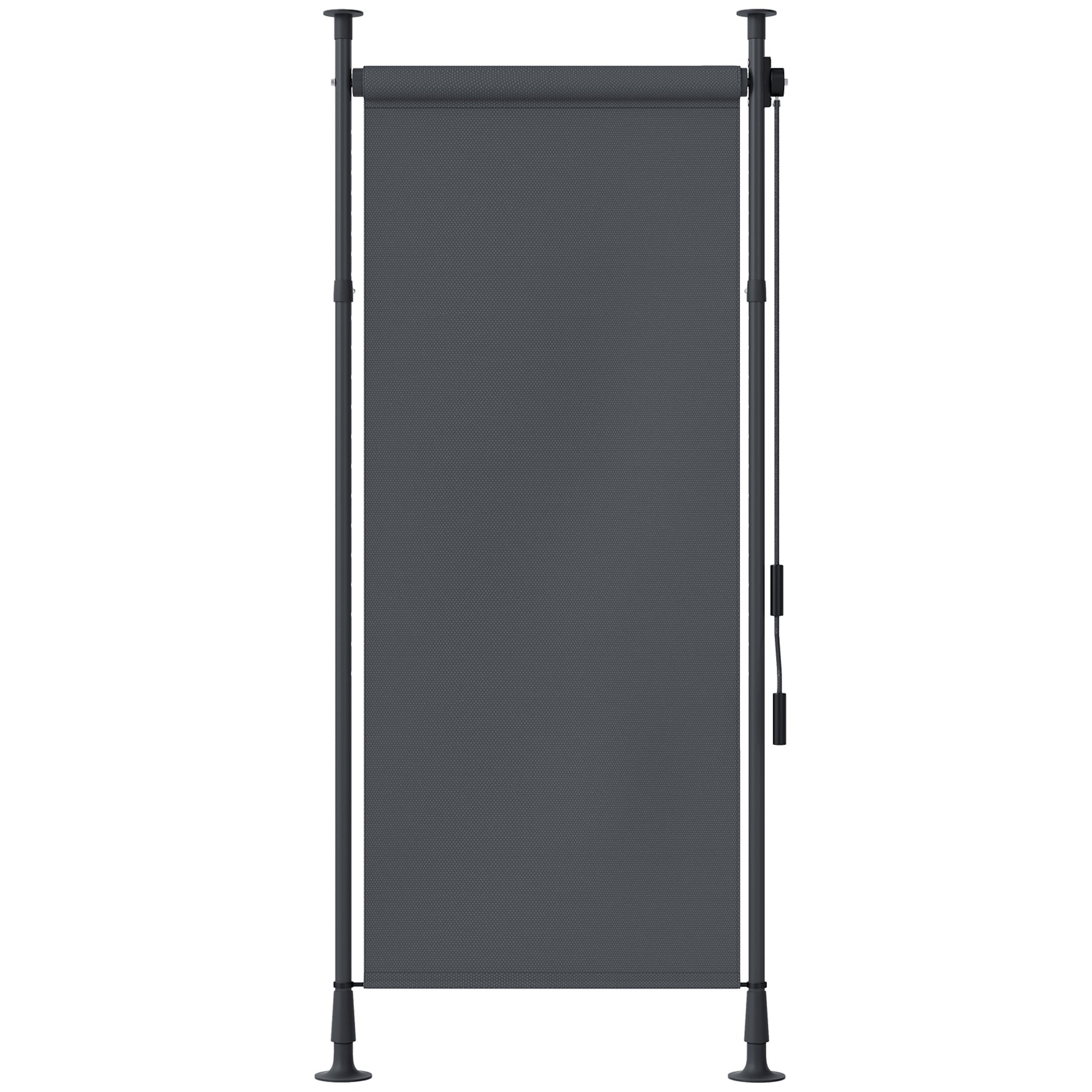 Store manuel rétractable sur pied longueur réglable manivelle installation sans perçage métal alu. polyester gris foncé