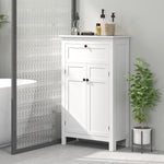 Badezimmerschrank mit Schublade und verstellbaren Einlegeböden, freistehender Aufbewahrungsschrank, Höhe 102,5 cm, Weiß