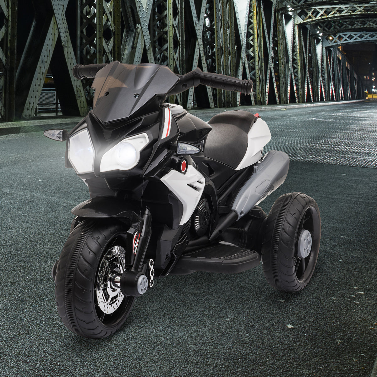 Elektro-Motorrad für Kinder, 3 Räder, 6 V, Elektroauto für Kinder mit Licht- und Soundeffekten, Geschwindigkeit 3 km/h, für 3 bis 5 Jahre, belastbar bis 25 kg, Schwarz und Weiß