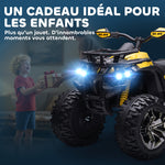 Quad Buggy électrique Enfant 12 V 8 Km/h Max. Voiture électrique Enfant avec Effets Lumineux sonores Selle avec Dossier Porte-Bagage Avant métal PP Jaune Noir