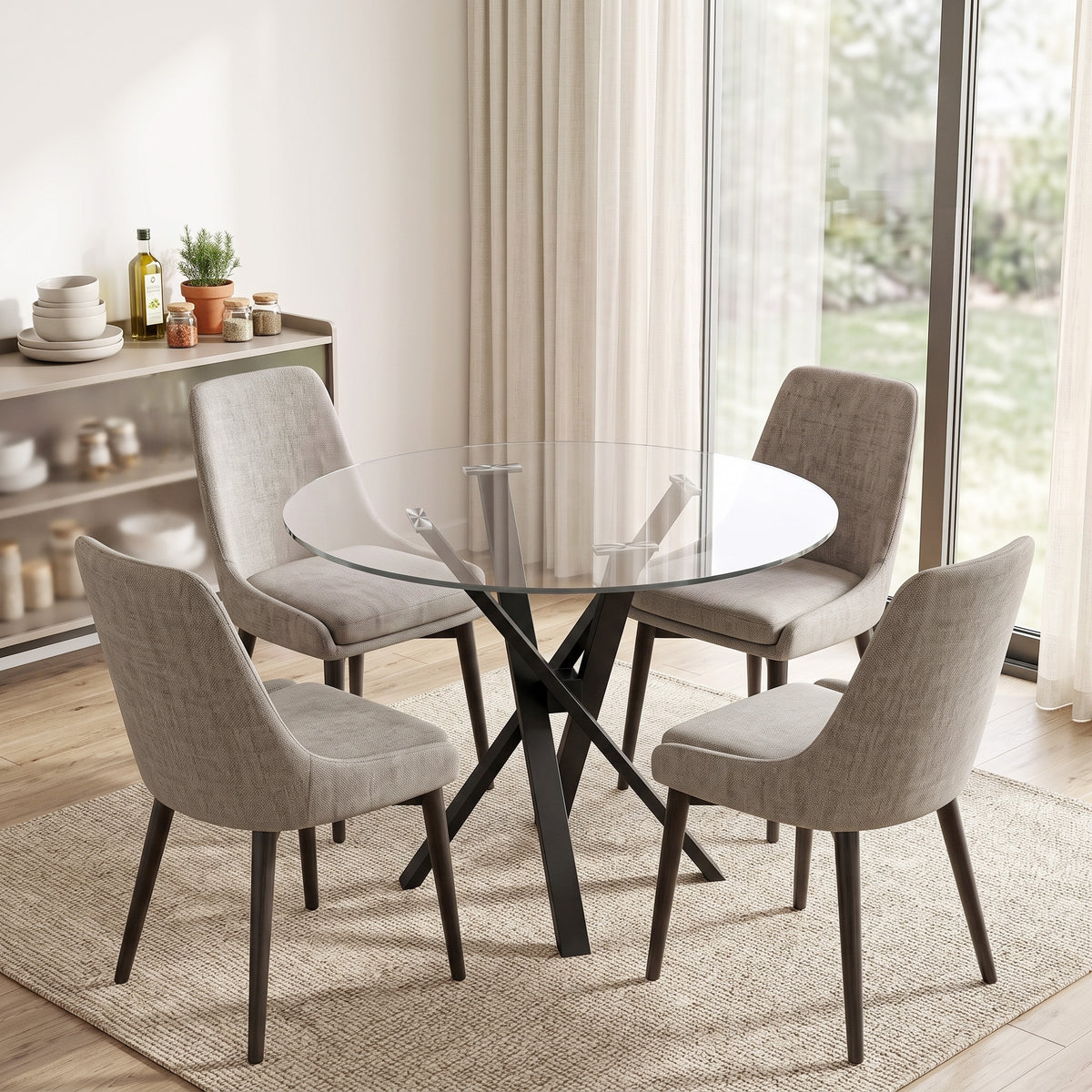 Tavolo da pranzo rotondo per 4 persone, Ø 80 x 75 cm, tavolo da cucina, piano in vetro temperato, trasparente