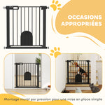 Barrière de sécurité animaux avec porte fermeture automatique système de double verrouillage, acier noir