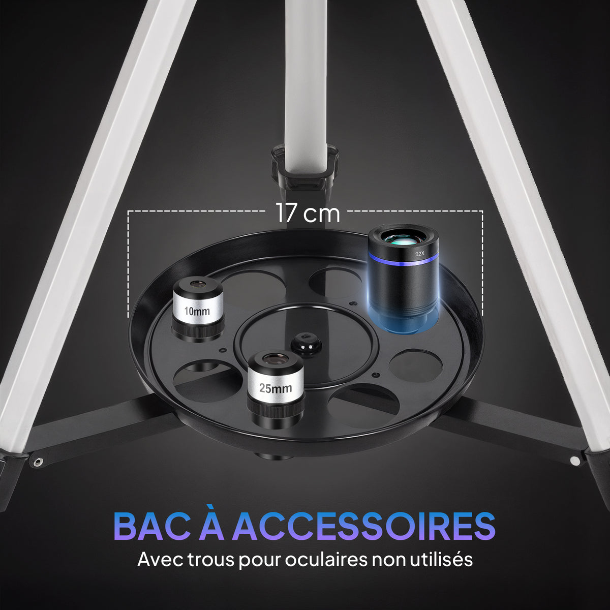 Télescope astronomique adultes et débutants 70 mm, télescope réfracteur 40X/16X trépied réglable, 80 x 80 x 135 cm blanc