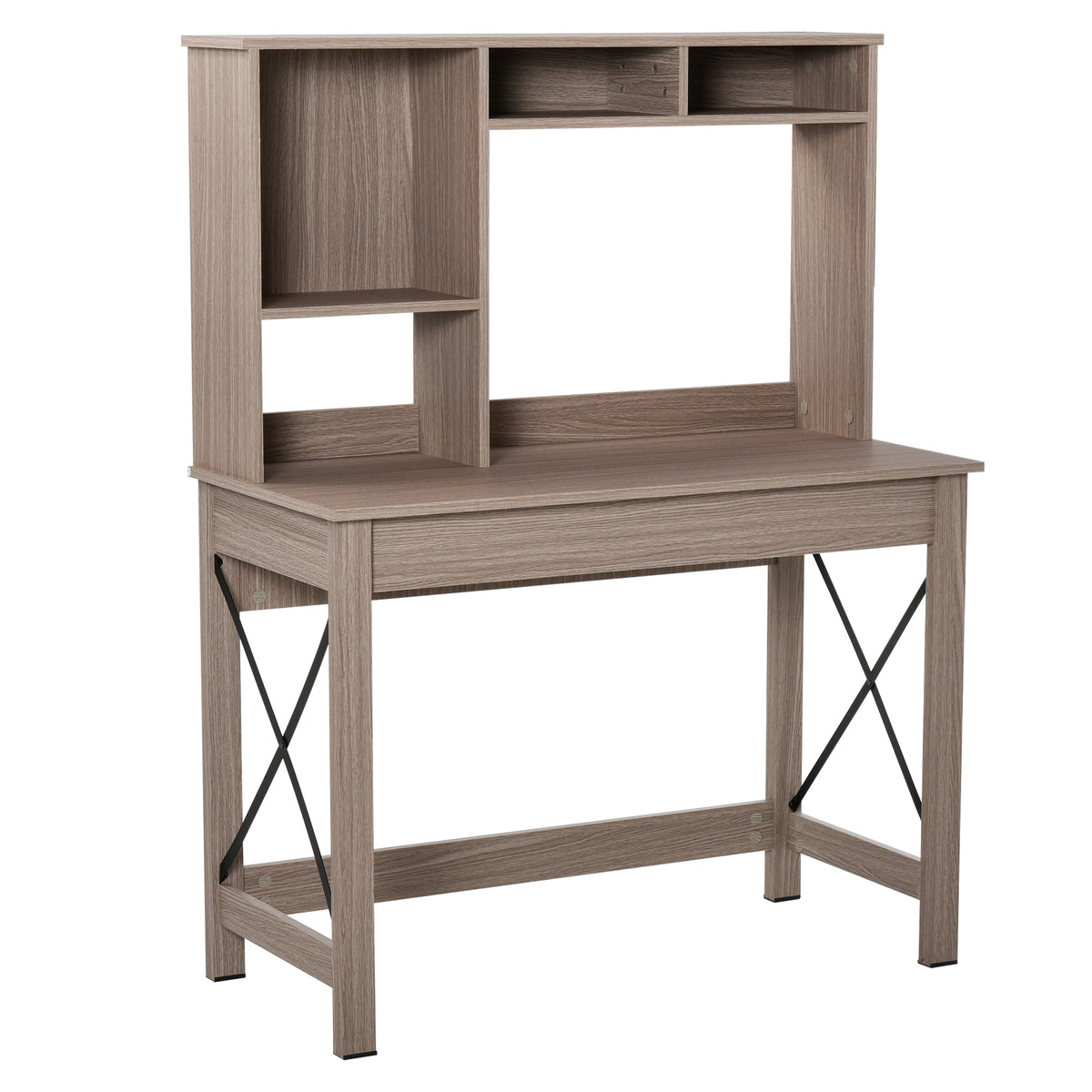 Bureau avec rangement bibliothèque en bois moderne avec étagères et grand plateau pour petits espaces maison