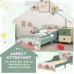 Lit pour enfant 3-6 ans avec barrières de sécurité et motifs dim. 77 x 143 x 60 cm sommier à lattes inclus - Vert