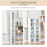 Lot de 2 étagères colonnes Armoire de Rangement CD-DVD 6 + 6 Compartiments dim. 21L x 19l x 88H cm capacité Max. 160 CD Blanc