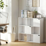 Bibliothèque étagère de rangement 9 cubes avec 3 portes et 6 compartiments ouverts, 106 x 24 x 95 cm, blanc
