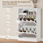 Meuble à chaussures 8 paires, armoire à chaussures, 2 tiroirs rabattables, étagères réglables et compartiment, blanc