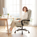 Chaise Bureau Ergonomique, Fauteuil de Bureau avec Dossier Inclinable, Hauteur Réglable, 65x67x111-119cm, Beige