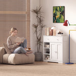 Meuble de Salle de Bain avec 1 Tiroir, 2 Portes, 3 Compartiments Ouverts, Style Scandinave, 80x30x80,2cm, Blanc