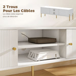 Meuble TV, meuble télé jusqu'à 65 pouces avec 2 portes, 2 compartiments ouverts, pieds en acier, 140x38x45,9cm, blanc