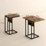 Table d'appoint bout de canapé avec station de charge, plateau pliable, 39 x 29 x 57 cm, brun rustique et noir