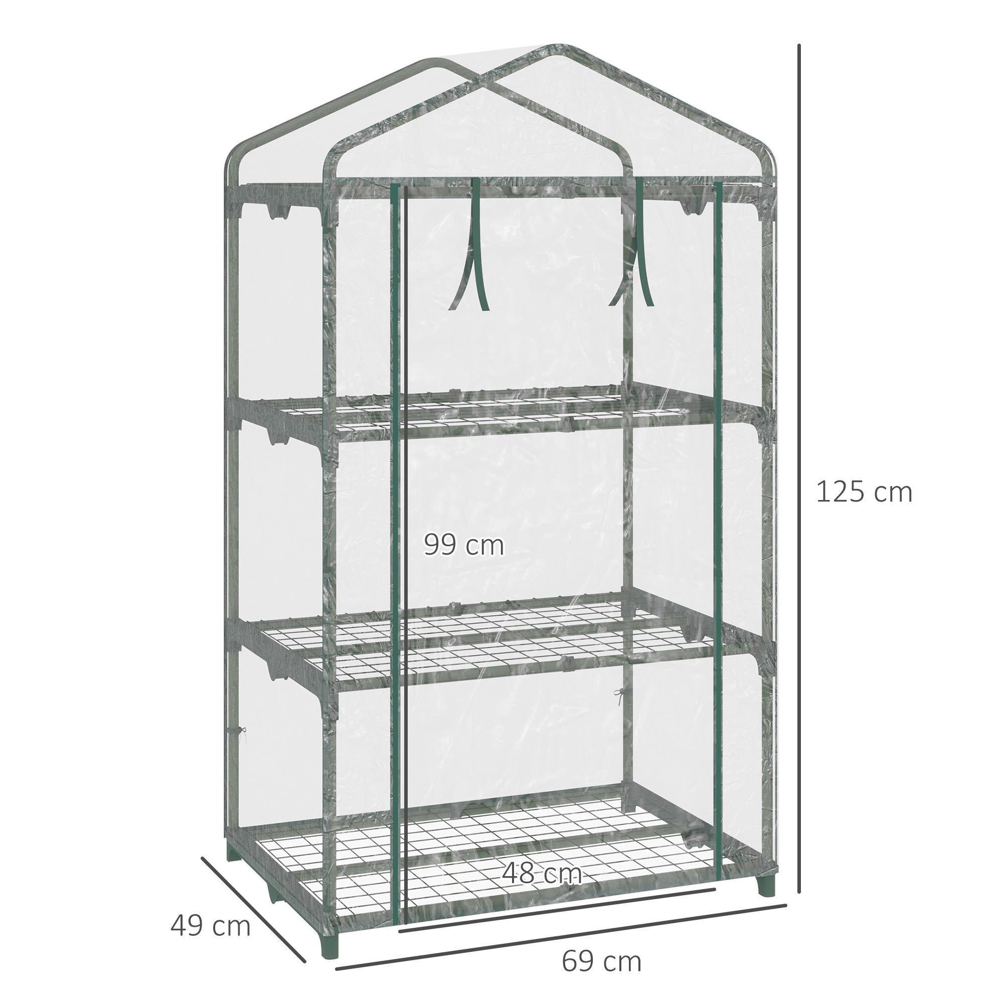 Serra da giardino con ripiani a 3 livelli, serra da balcone, copertura rinforzata in PVC, telaio in acciaio, porta con cerniera avvolgibile, per ortaggi, piante e fiori, 69 x 49 x 125 cm, trasparente