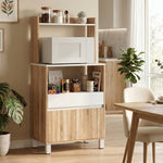 Meuble Micro-Ondes, Buffet Cuisine avec Tiroir, 2 Portes à Fermeture Douce, Plan de Travail et Étagères Ouvertes, Chêne