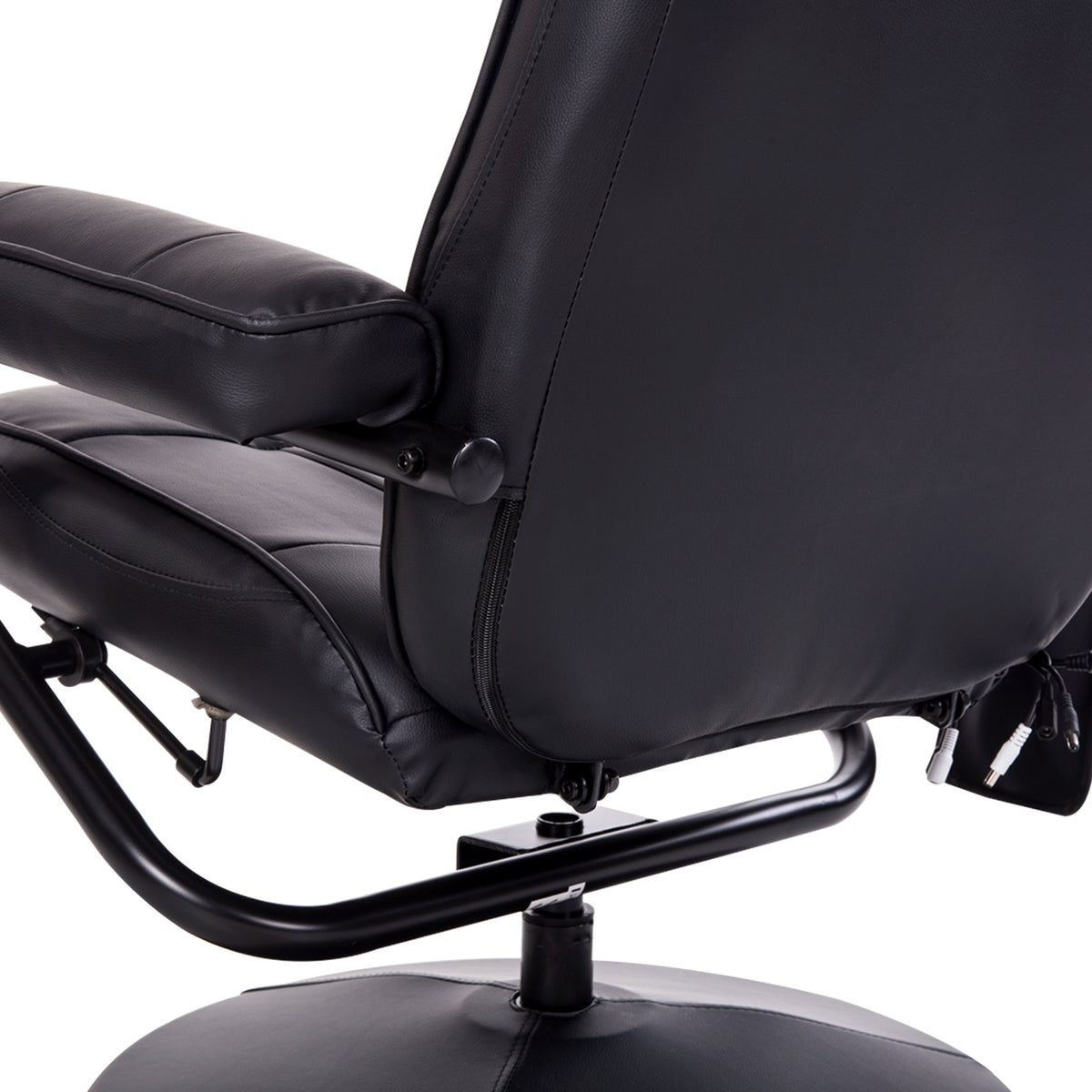 Elektrische, draaibare en verstelbare massage- en relaxfauteuil met voetensteun, bekleed met zwart kunstleer