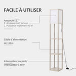 Lampadaire étagère 26L x 26l x 160H cm 3 étagères 4 Niveaux MDF chêne