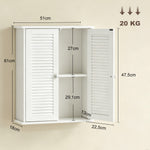 Armoire murale de salle de bain, meuble de rangement suspendu avec 2 portes persiennes et étagère réglable, blanc