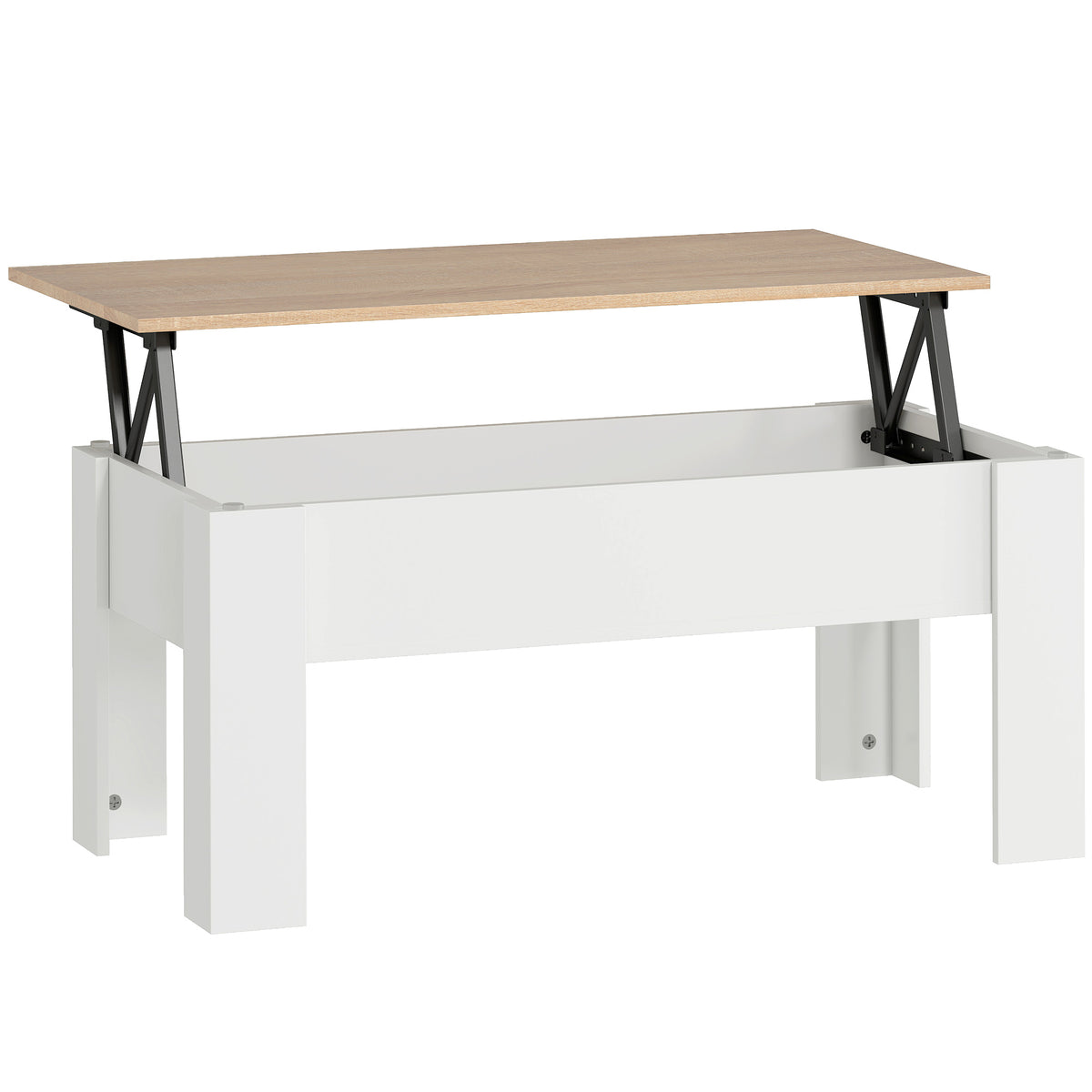 Tavolino da salotto sollevabile, tavolo con vano nascosto, stile moderno, per soggiorno, ufficio, 100x50x45cm, bianco