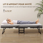 Lit pliant 1 personne 200 x 90 cm avec matelas, lit d'appoint pliable et portable sur roulettes, cadre en acier, blanc