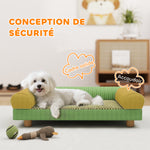 Hunde- und Katzenschlafsofa, erhöhtes Hundebett, kühlende Matte, Armlehnen, aus weichem Samt 63 x 41 x 17 cm, Grün