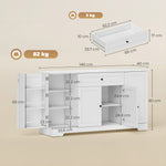 Buffet cuisine, meuble de rangement avec tiroir, 4 portes à fermeture douce, racks-porte et étagères réglables, blanc