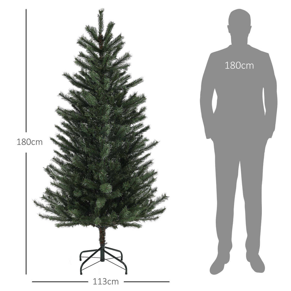 Sapin de Noël artificiel 180 cm Arbre de Noël avec support en acier pliable, 467 Branches, décoration de Noël, Vert