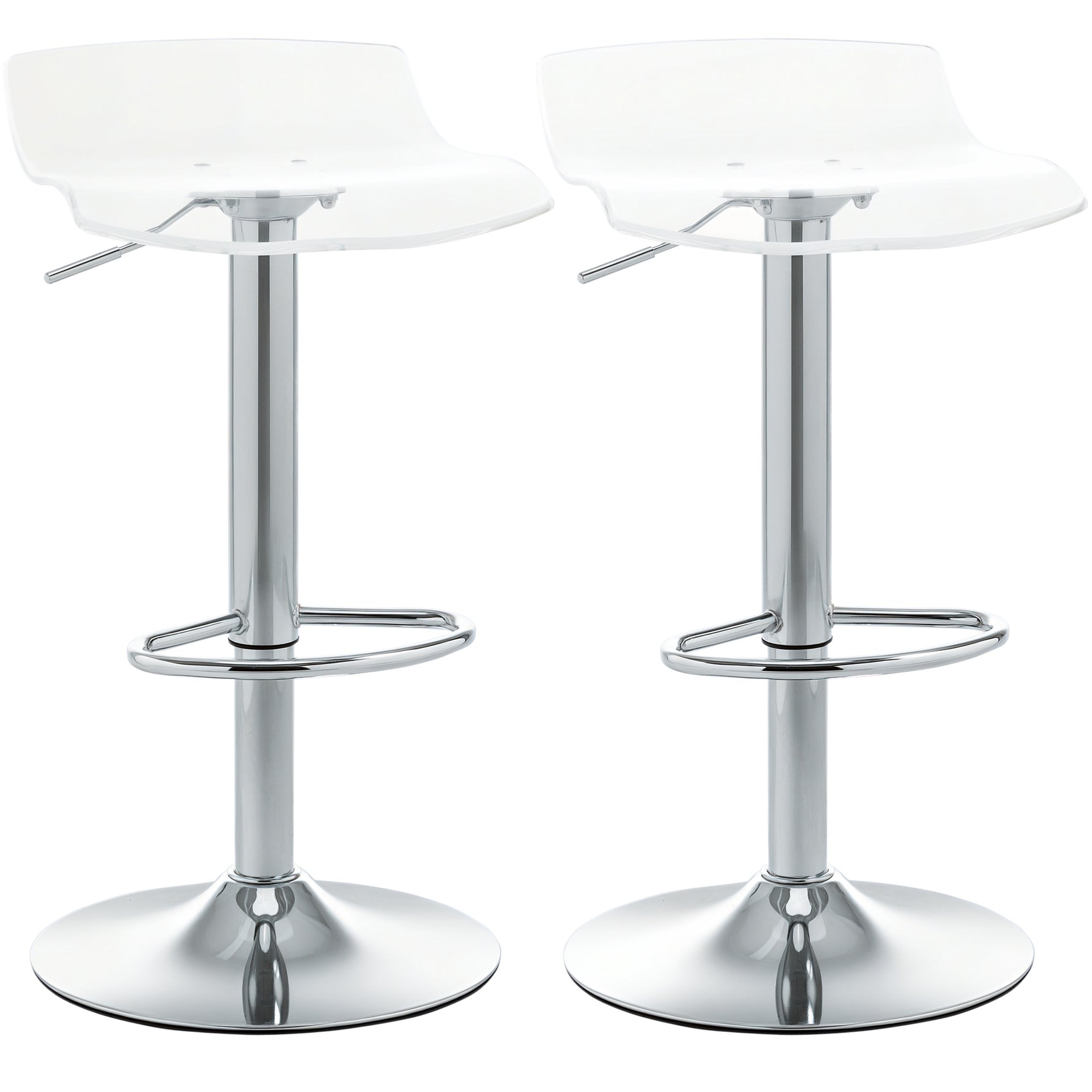 Lot de 2 tabourets de bar design contemporain assise acrylique et piètement métal - pivotant 360° - hauteur réglable avec repose-pieds - transparent