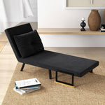 4-in-1-Schlafsofa, Einzelbett, 5-fach verstellbare Rückenlehne, Holzarmlehnen und Kissen, Stoff in Samtoptik, schwarz