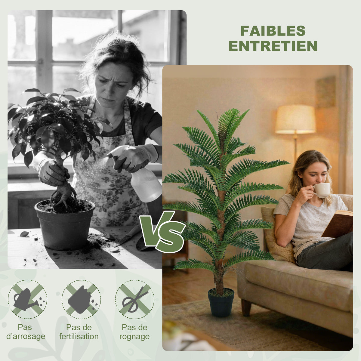 Palmier Artificiel palmier 120 cm avec 24 Feuilles en PEVA, Plante Décorative avec Pot en Plastique, Vert