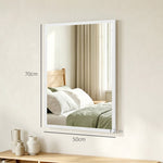 Specchio da parete rettangolare 50 x 70 cm, cornice in legno bianco, ideale per il bagno, il soggiorno o la camera da letto