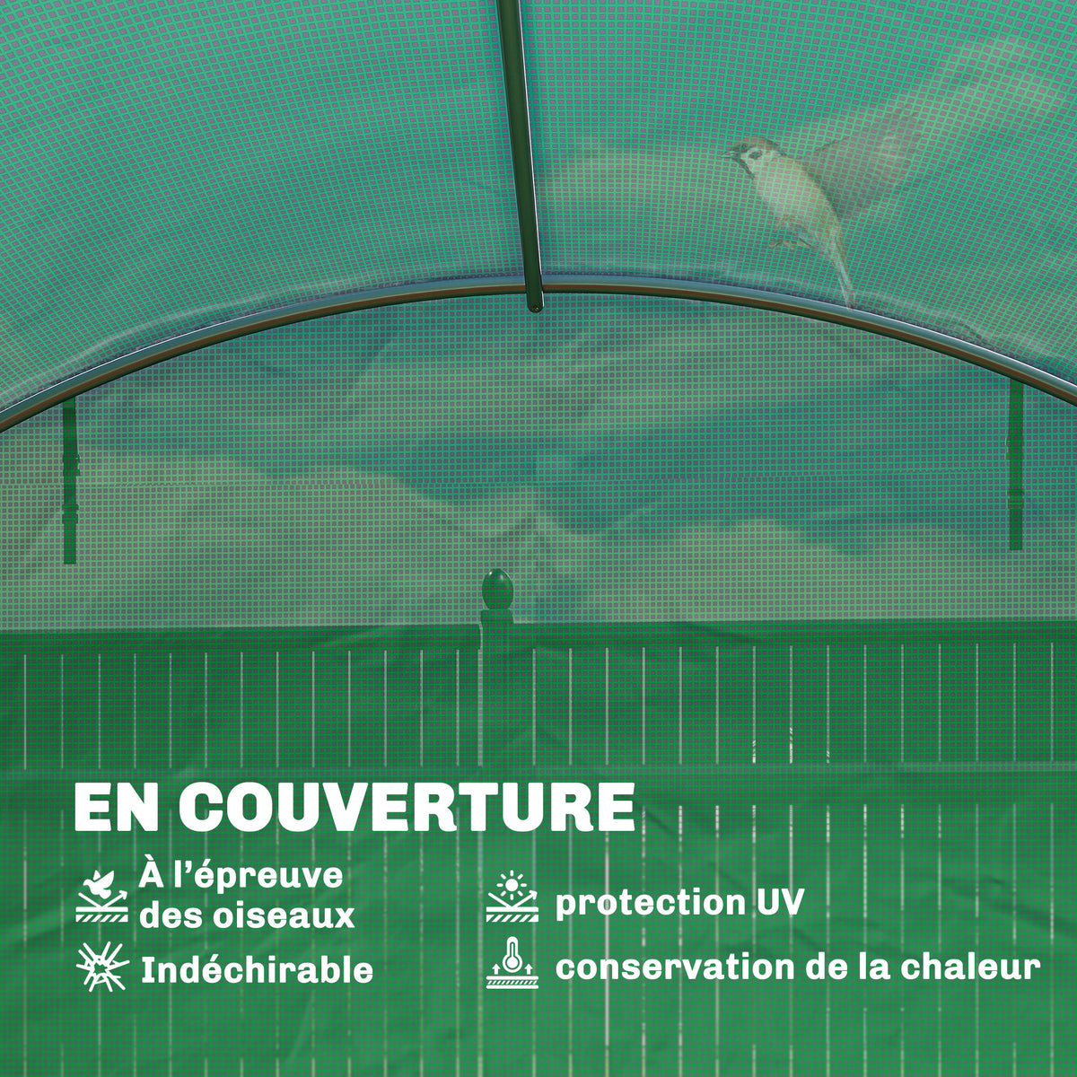 Serre Tunnel de Jardin Serre Maraîchère Acier Galvanisé Ø25mm et Structure Renforcée 395x595x199cm Vert