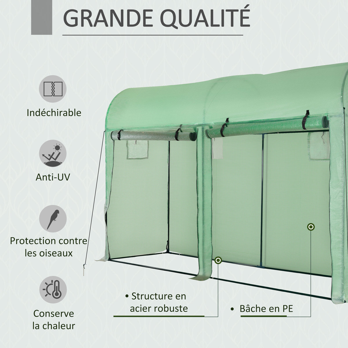 Serre de Jardin, Petite Serre de Balcon en Bâche PE et Châssis Acier, Portes et Fenêtres Roulantes, pour Légumes et Fleurs, Intérieur et Extérieur, 300 x 100 x 200 cm, vert