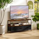Meuble TV, meuble télé pour téléviseur jusqu'à 55 pouces avec 3 tiroirs et pieds en acier 120 x 29 x 56 cm brun rustique