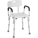 Chaise de Douche siège de Douche Ergonomique Hauteur réglable Pieds antidérapants Dossier accoudoirs Amovibles Charge Max. 136 Kg alu HDPE Blanc