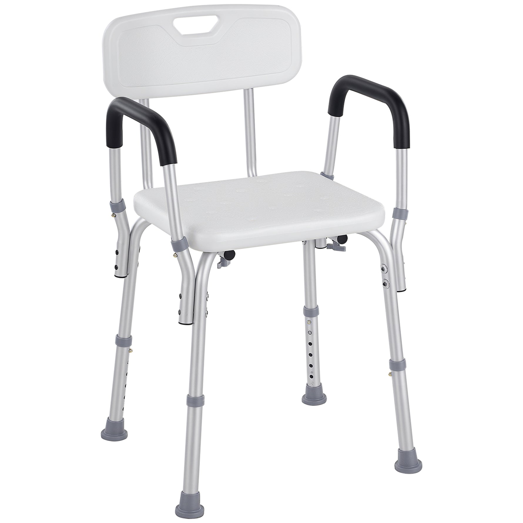 Chaise de Douche siège de Douche Ergonomique Hauteur réglable Pieds antidérapants Dossier accoudoirs Amovibles Charge Max. 136 Kg alu HDPE Blanc